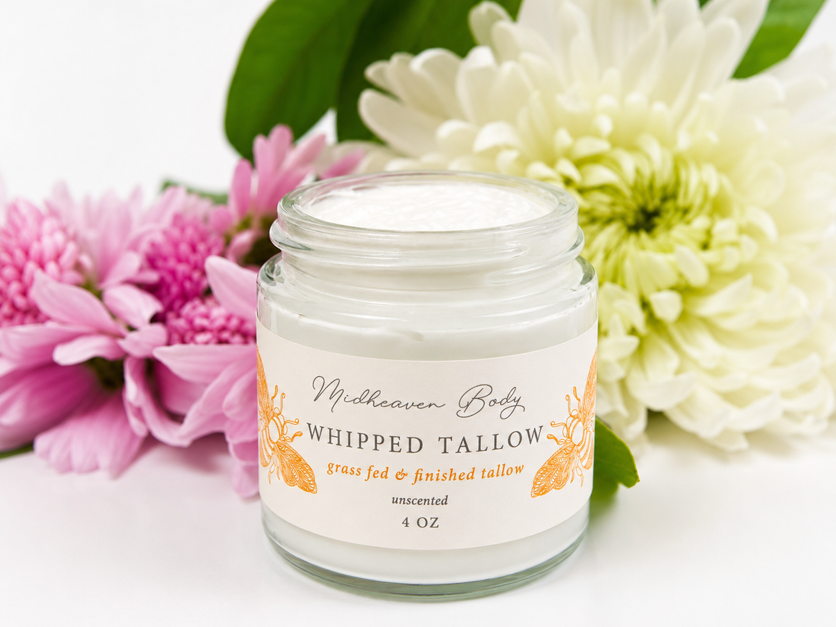 Whipped Tallow - Unscented - Grass Fed & Finished -  Hand Crafted Tallow Balm, Glass Jar, USA Origin Tallow, Gift For Him, Her,  Mothers Day