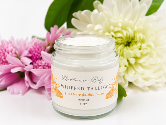 Whipped Tallow - Unscented - Grass Fed & Finished -  Hand Crafted Tallow Balm, Glass Jar, USA Origin Tallow, Gift For Him, Her,  Mothers Day