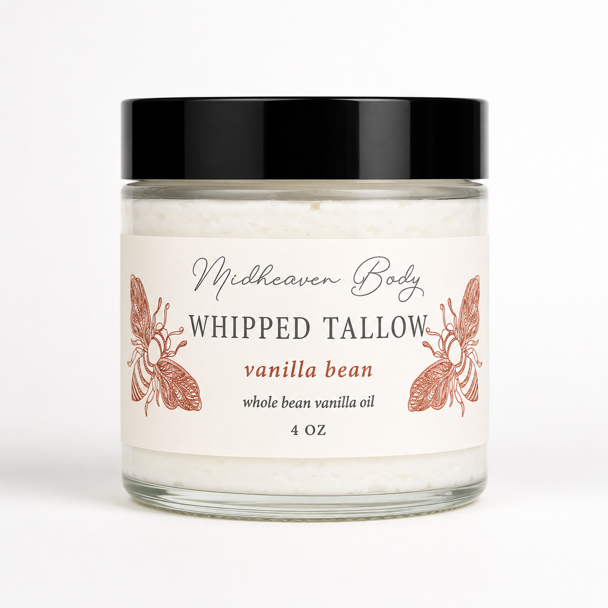 Whipped Tallow -  Vanilla Oleoresin Oil - Grass Fed & Finished - Hand Crafted Tallow Balm, Glass Jar, USA Origin Tallow, Gift For Anyone