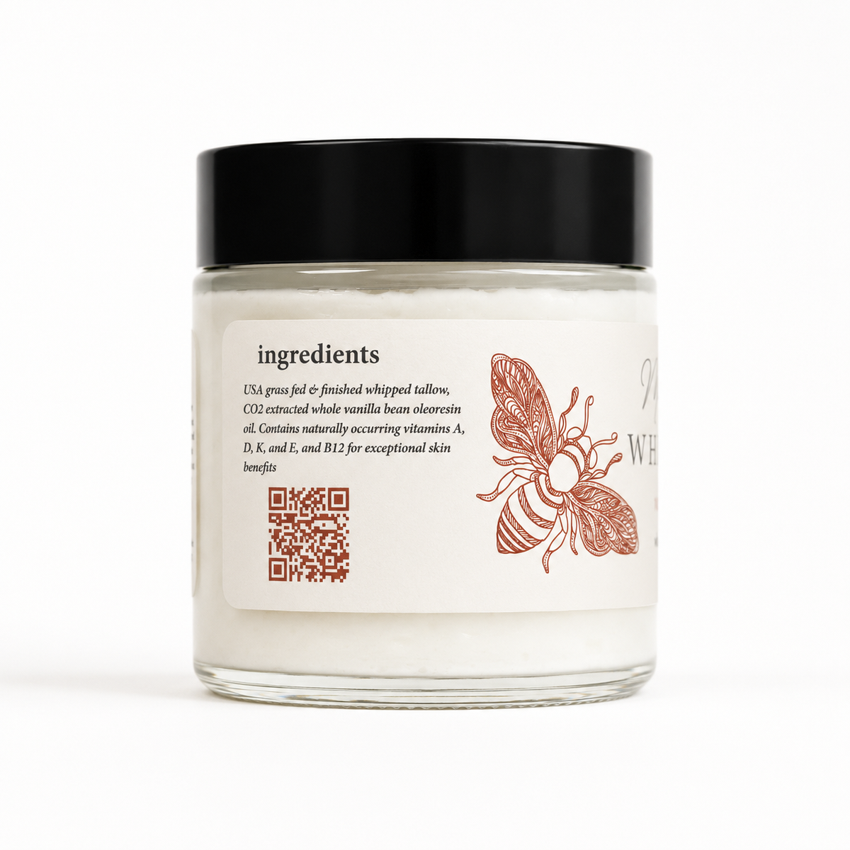 Whipped Tallow -  Vanilla Oleoresin Oil - Grass Fed & Finished - Hand Crafted Tallow Balm, Glass Jar, USA Origin Tallow, Gift For Anyone